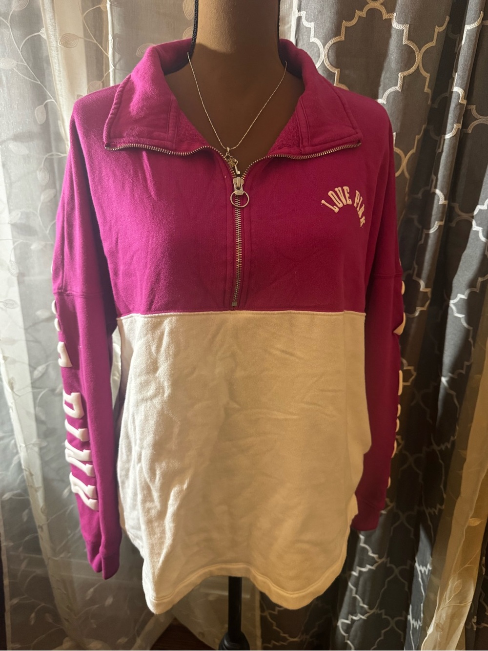 PINK Victoria's Secret Colorblock Half-Zip Pullover - Fuchsia & Cream